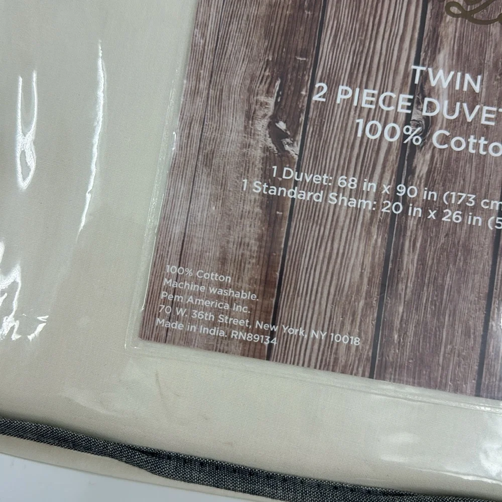 Brooklyn Loom Cream Twin 2 Piece Duvet Cover Set 100% Cotton NEW
